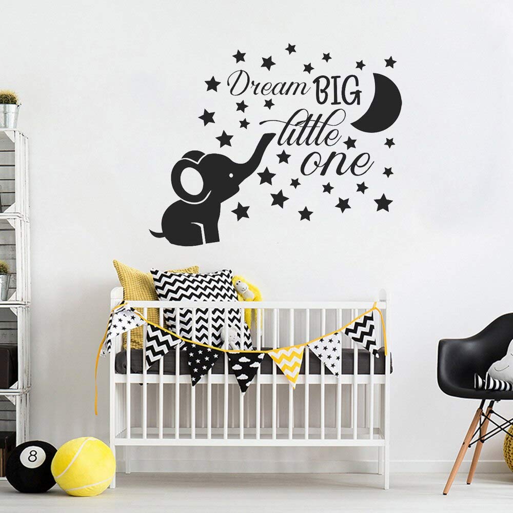 Baby Elephant Wall Decal – 'Dream Big Little One' Nursery Sticker With Clouds & Stars – 22 Inches Wide - View #5