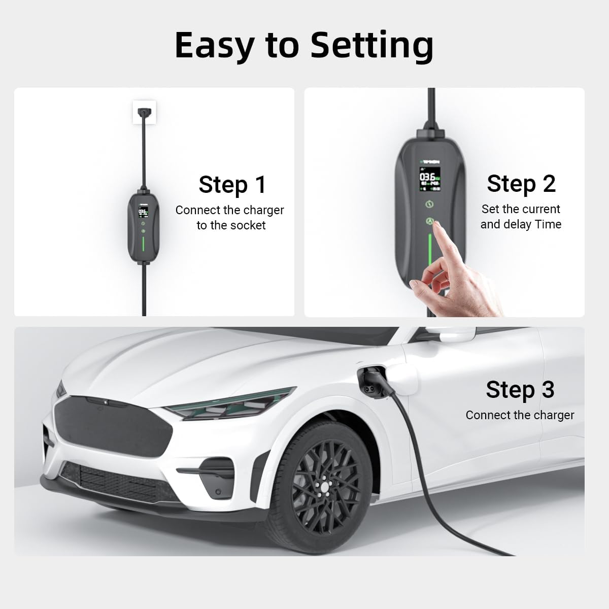 16A Level 1&2 EV Charger, ETL Certified Portable J1772 Electric Car Charger, Electric Vehicle Charging Station with 25FT Cord,120V/240V NEMA 6-20P Plug & 120V 5-15P Adapter for All J1772 EV Cars