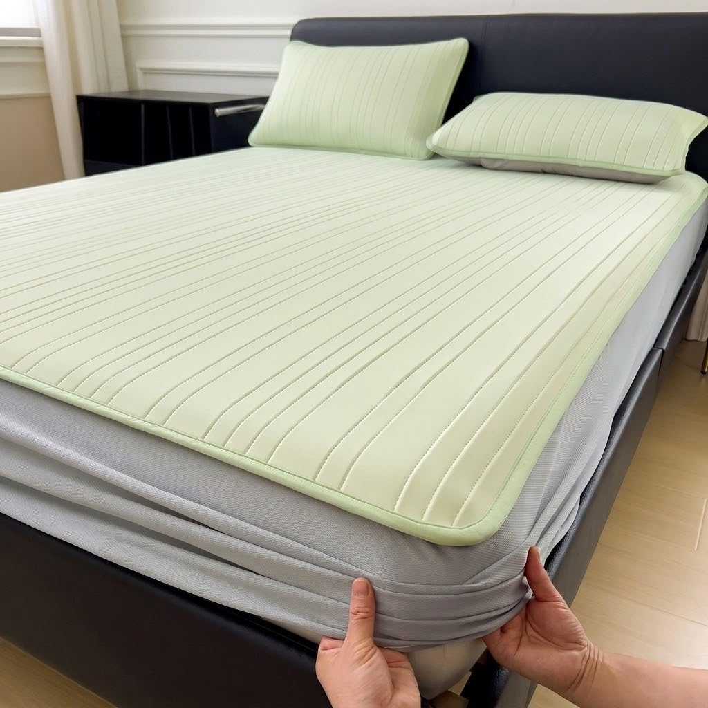 WFXXZL Cooling Fitted Sheet, 3-Piece Bed Sheets, Soft Breathable Summer Elastic Bed Sheets with 12" Deep Pocket(Green,200 * 220cm)
