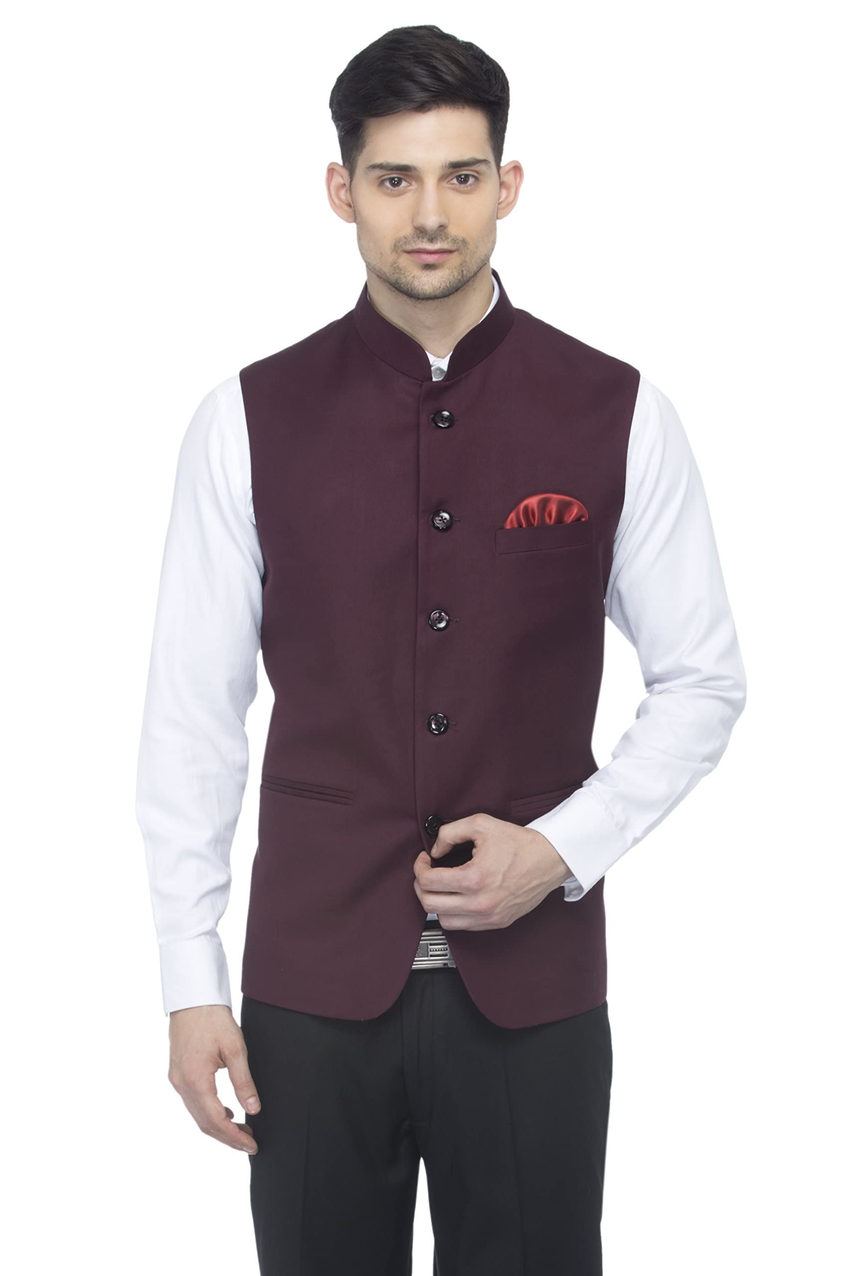 Favoroski Bandhgala Sleeveless Jackets Ethnic Men's Wear Waistcoat (Chocolate_48)