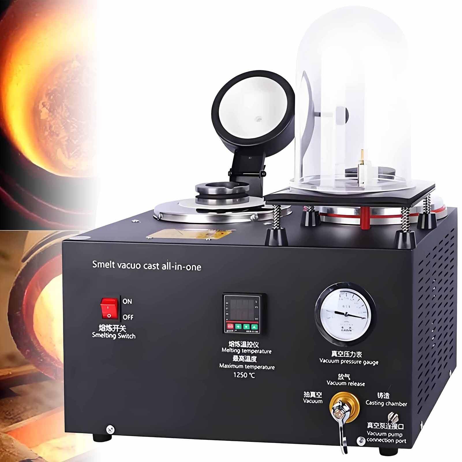 Elektryczny piec do topienia metalu z cyfrowym regulatorem temperatury i manometrem powietrza, łączy funkcje topienia i odlewania próżniowego, pojemność 3 kg