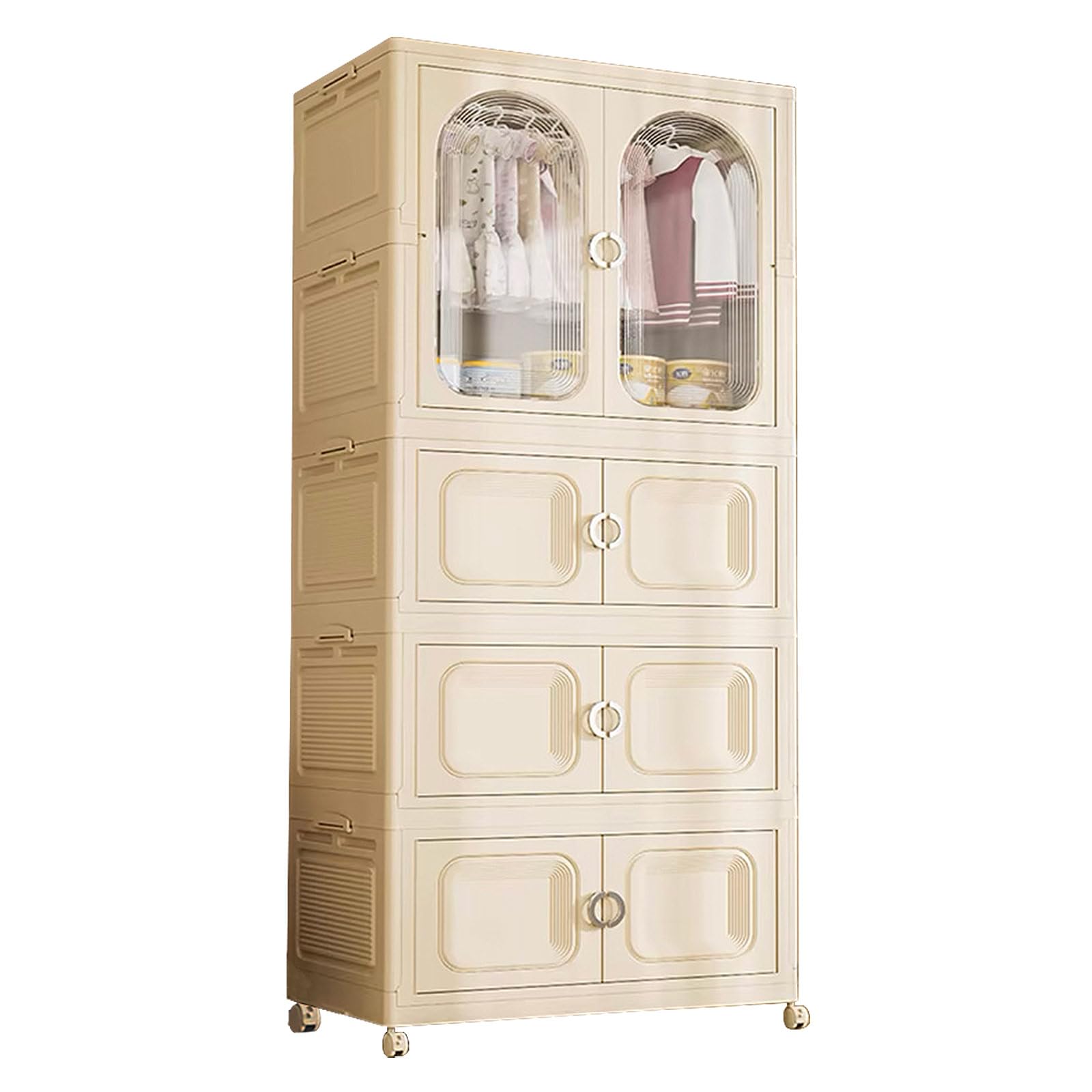 uliance Movable Foldable Plastic Cupboard for Storage, Wardrobe for Clothes, Drawer Cabinet for Home Organizer with Doors and Wheels (Transparent, Style 4)-picture-25