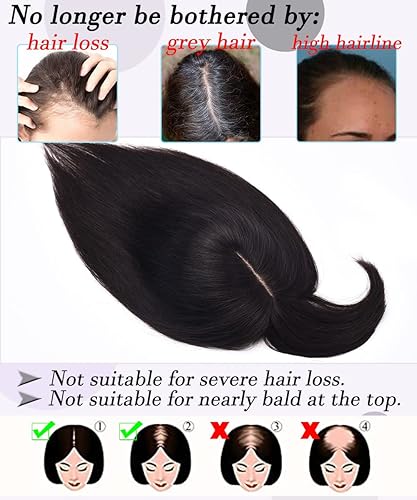 Miniatura 6 de RICH BRIA Toppers para el cabello para mujeres con cabello delgado, base de seda real con flequillo, toppers para mujer, con clip en el cabello con