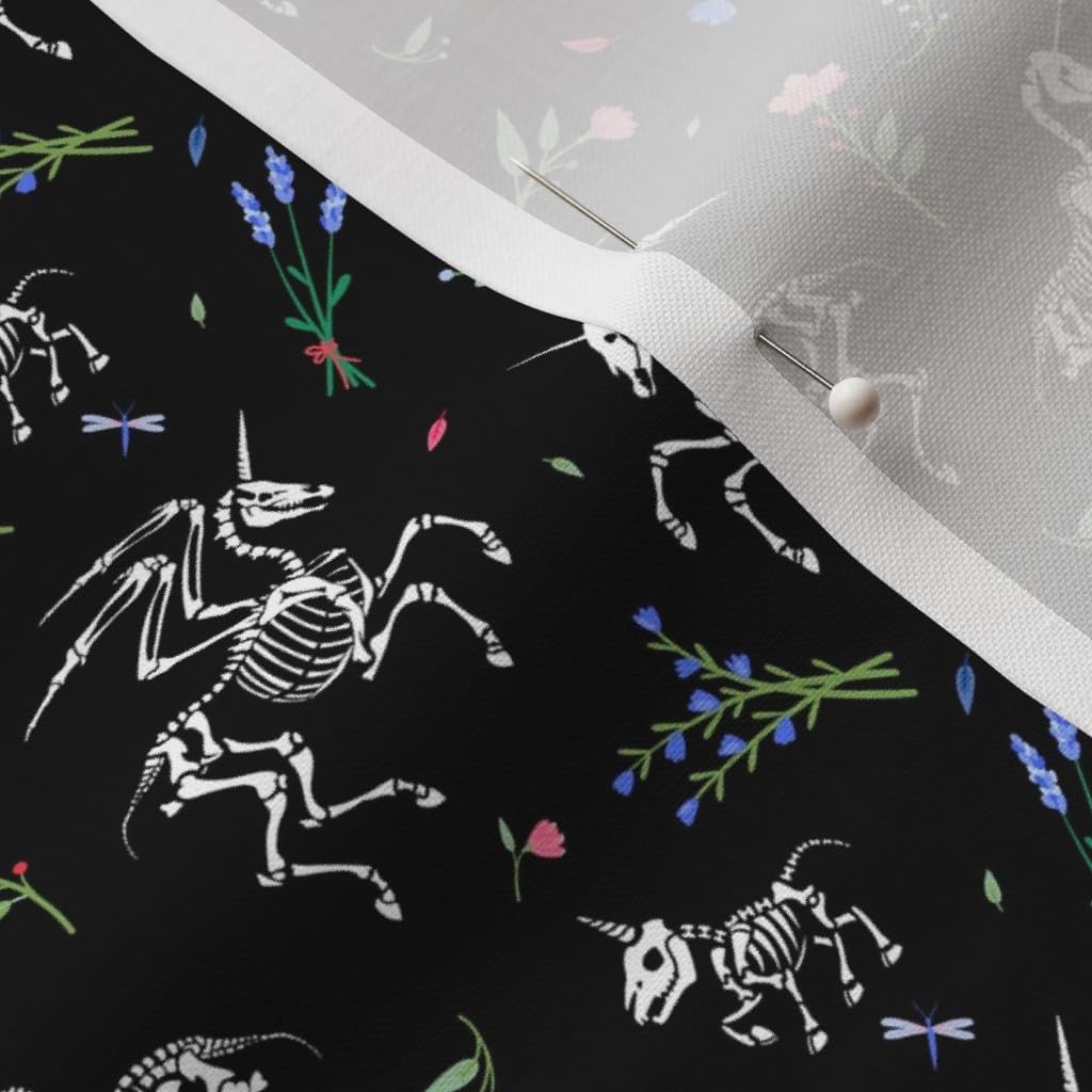 Spoonflower Fabric - Flowers Gothic Halloween Magic Pegasus Skeleton Unicorn Wildflowers Printed on Petal Signature Cotton Fabric Fat Quarter - Sewing Quilting Apparel Crafts Decor