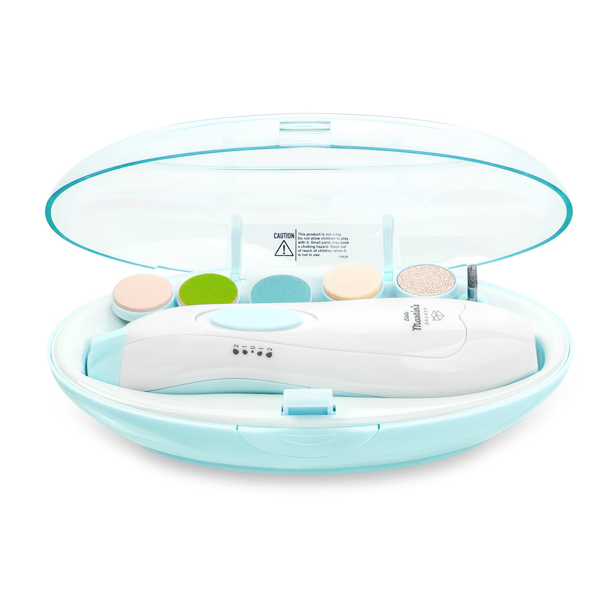 Little Martin's: Cortauñas eléctrico para bebé, azul, luz LED suave, velocidad ajustable, cabezales intercambiables, lima de uñas de dedos y pies, seguro para bebés y niños