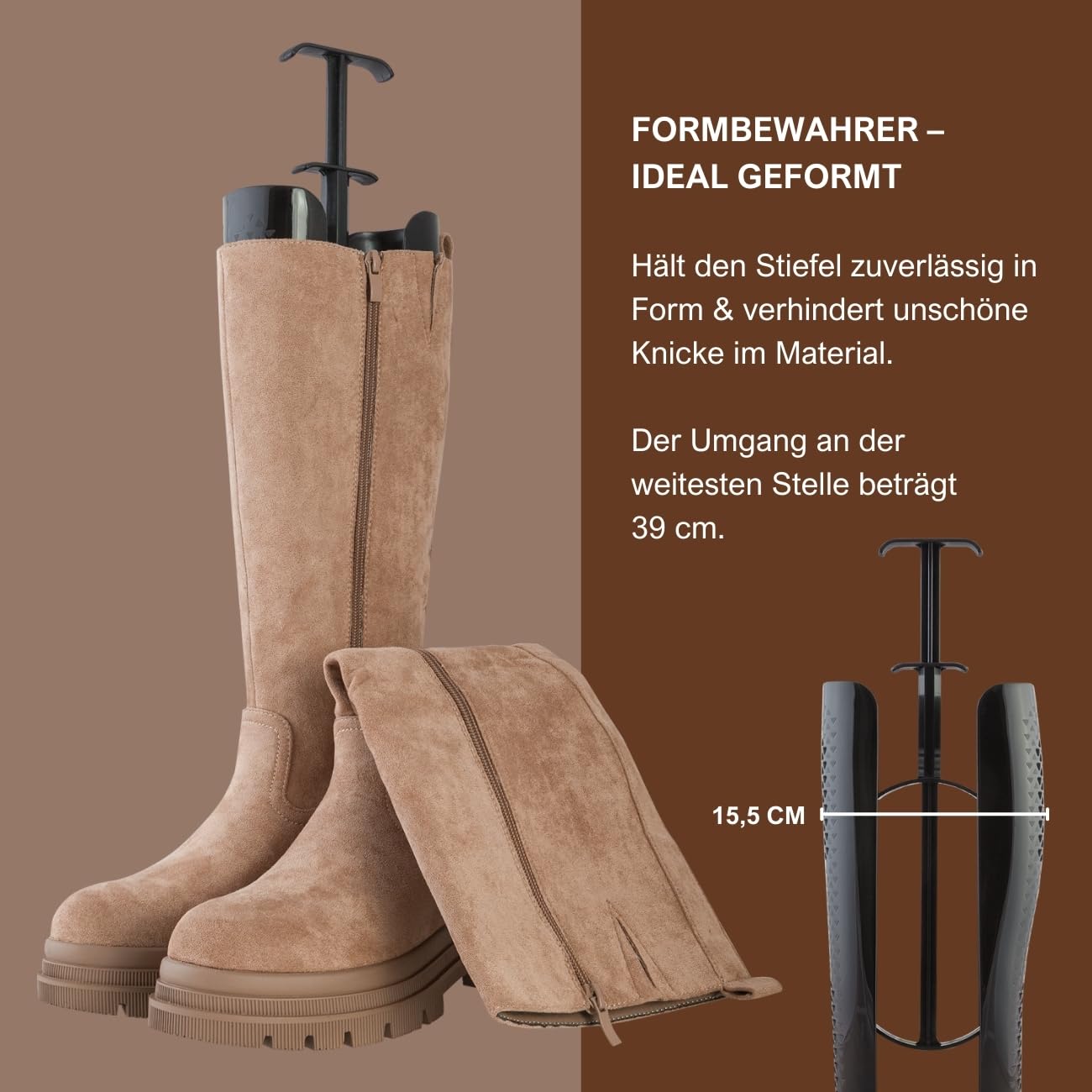 CC Universal Stiefel-Schuhspanner (1 Paar) aus 100% Rezyklat, hält den Stiefelschaft perfekt in Form, verhindert Knickfalten und Risse, Stiefelformer mit innovativer Automatik-Mechanik