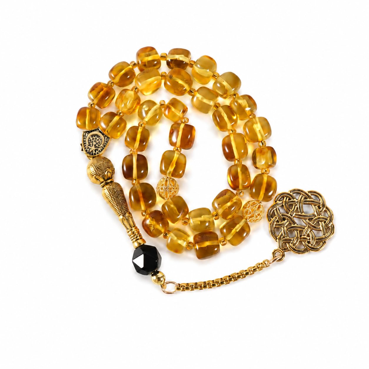 33 Perlen Bernstein Tasbih Misbaha für Männer, Natürliche Amber Gebetskette mit QR-Code Zertifikat & Geschenkbox, Hochwertiges Ramadan Eid Hajj Umrah Geschenk