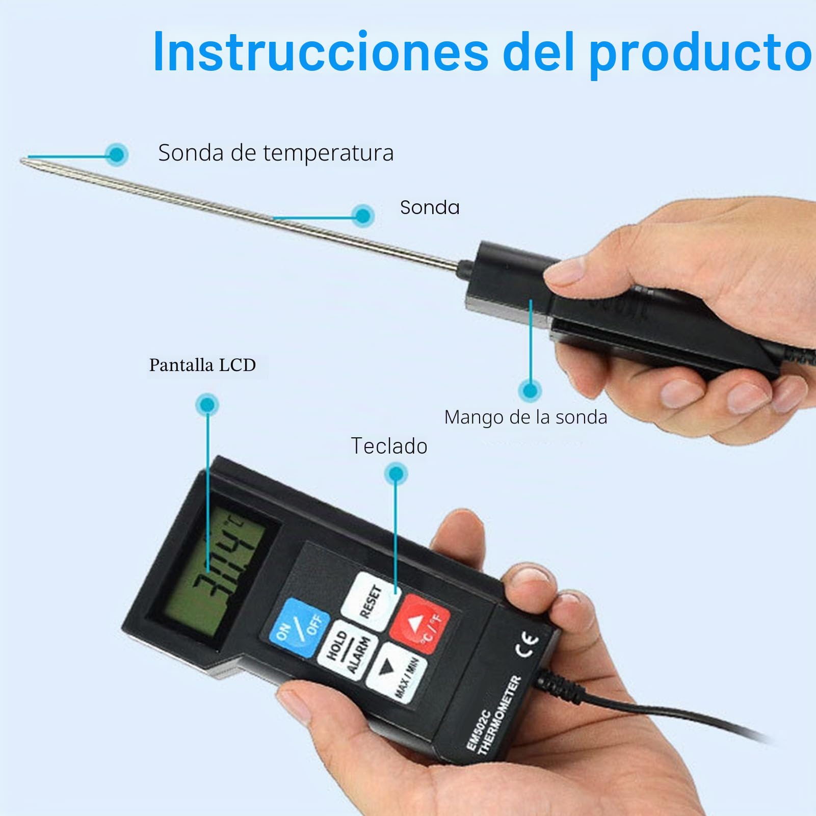 Termómetro Electrónico de Alta Precisión EM502C Termómetro Digital de Lectura Instantánea para Carne Termómetro de Cocina Termómetros Alimentos Digital para Carne BBQ Comida