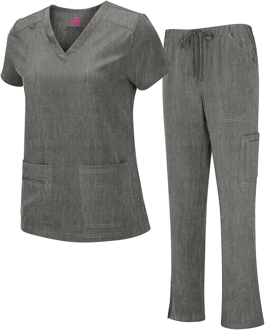Natural Uniforms Women's Cool Stretch V-Neck Top and Cargo Pant Scrub Set with Regular and Petite Sizes