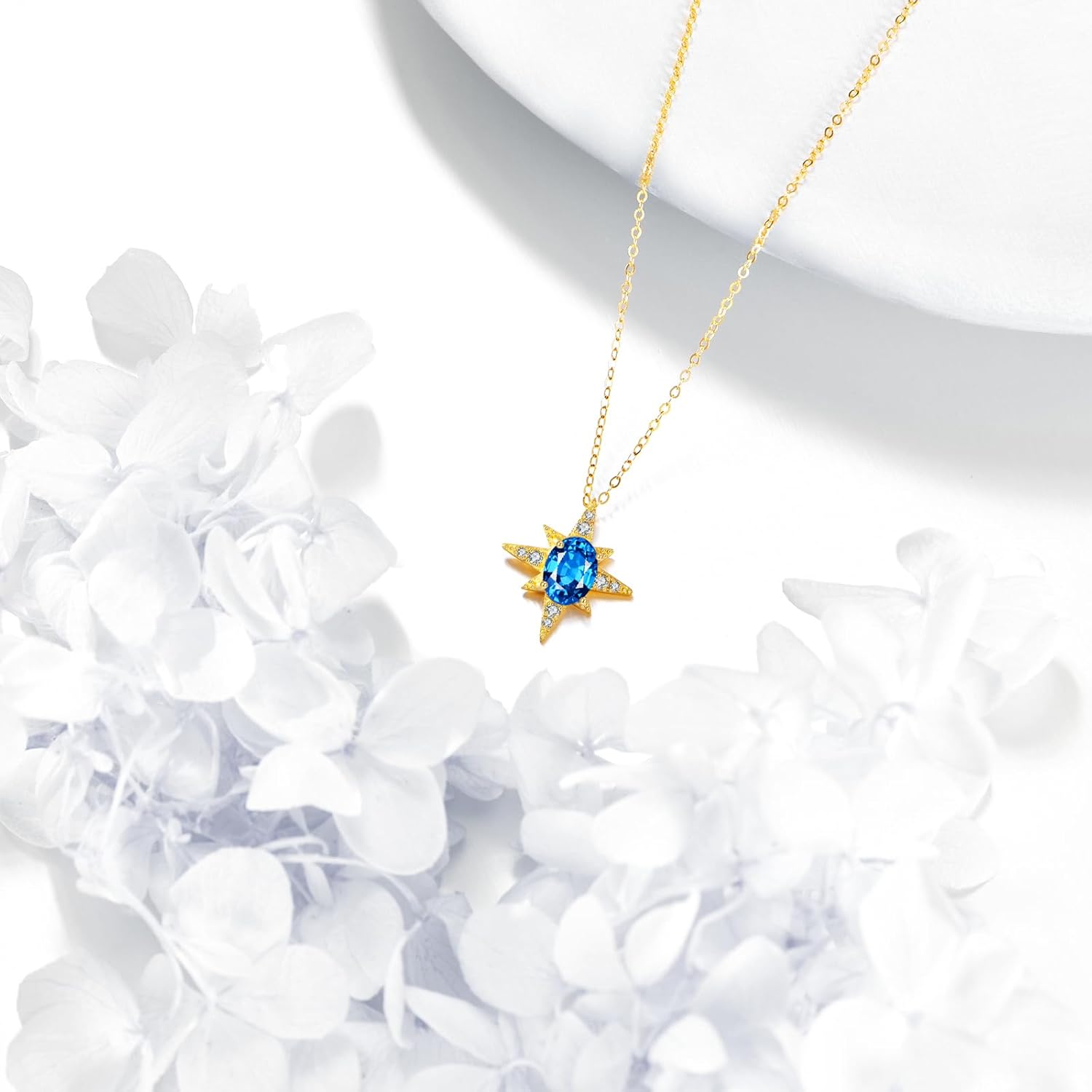 DOVRAN 14K Real Gold Emerald/Opal/Aquamarine/Sapphire Necklace for Women Solid Yellow Gold Birthstone Pendant Jewelry Birthday Gifts for Wife Mom - Image 5