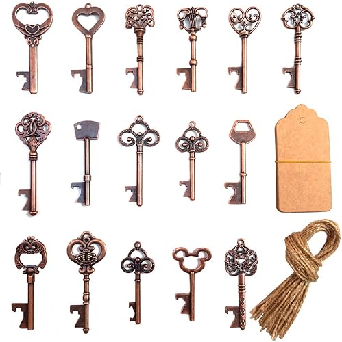 Assorted Extra Large Key Bottle Openers,Vintage Skeleton Key Bottle Opener, Beer Openers Personalized Gift with Tag and Twine for Kitchen Wedding