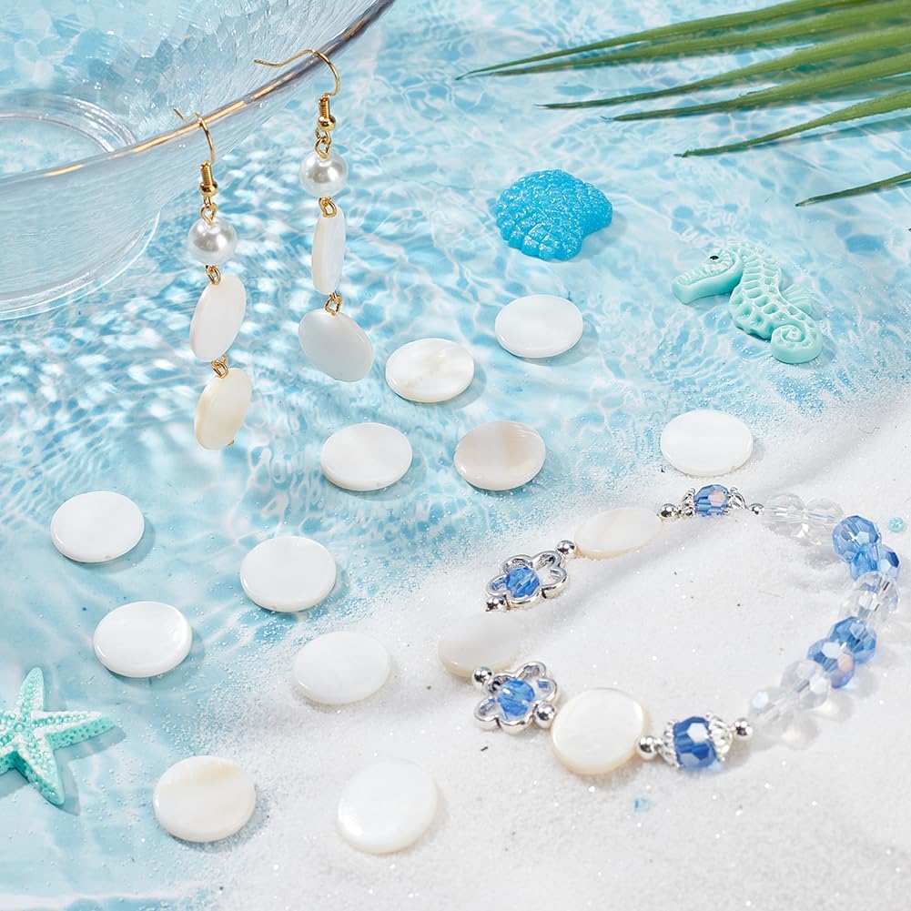 SUNNYCLUE 1 Box About 104Pcs 17mm Flat Round Shell Beads Mother of Pearl Beads Hawaii Style Natural Freshwater White Seashell Spacers for Jewelry Making Necklace Handmade Crafts Christmas Women Adults - Image 4