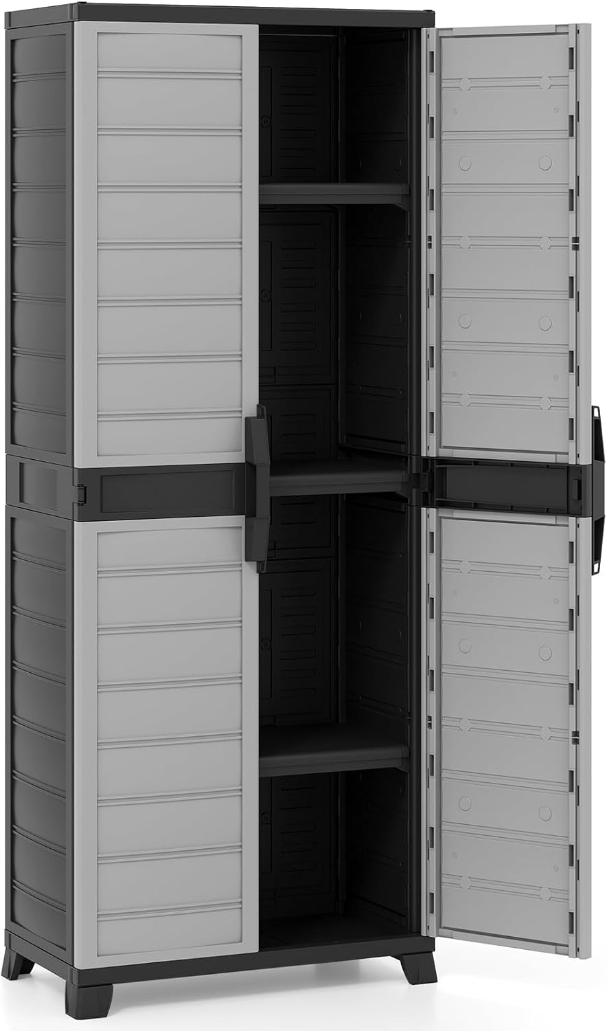 Giantex 68-inches Garage Storage Cabinet, PP Lockable Storage Shed with Doors, Freestanding Tool Locker with 3 Adjustable Shelves, Heavy-Duty Shelving Unit for Pantry, Basement, Laundry Room, Mudroom