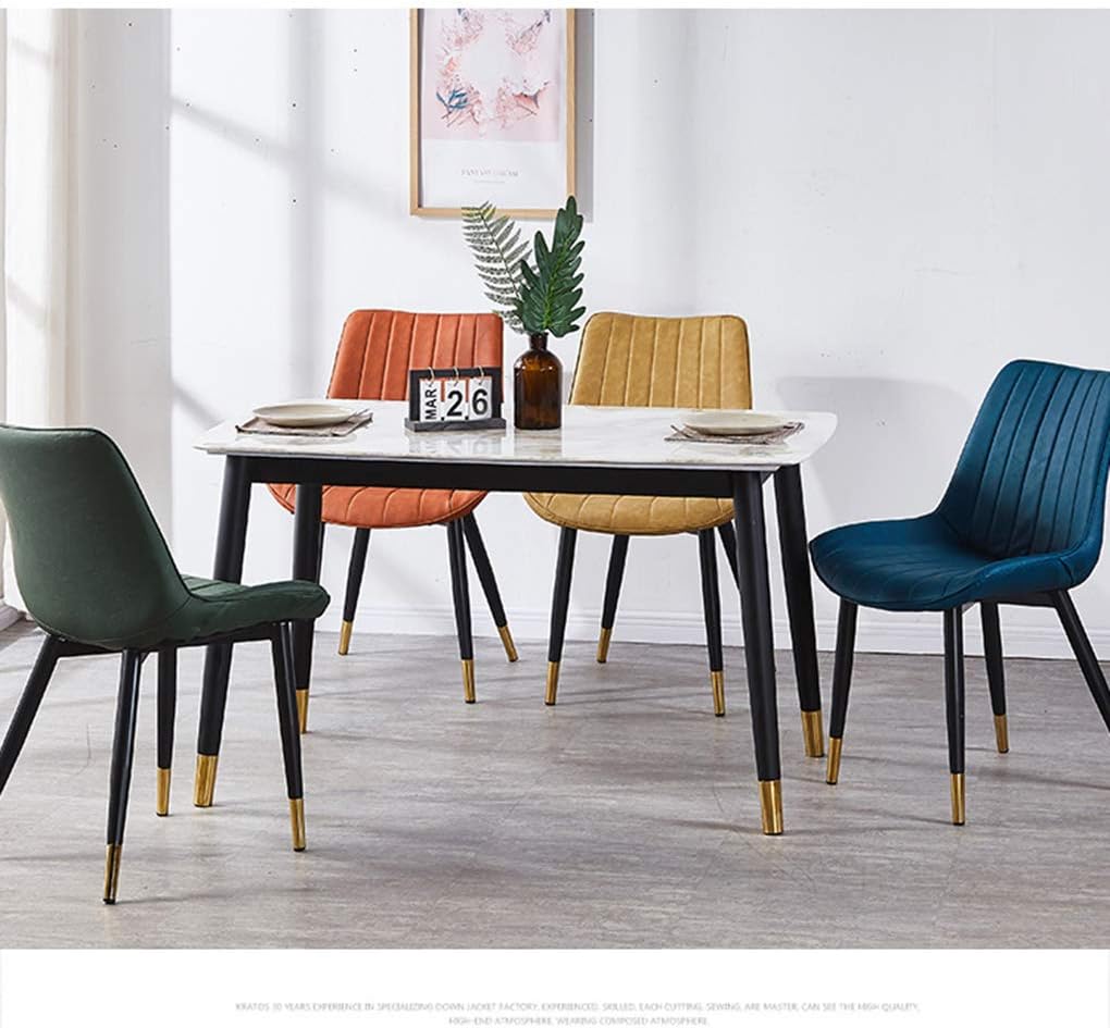 Kitchen & Dining Room Chairs Side Chairs Wrought Iron Soft Sofa Dining Side Chair, Nordic Leisure Office Chair, Ergonomic Waterproof Pu Cushion Seat Stool, for Living Room Bedroom Cafe Vanity