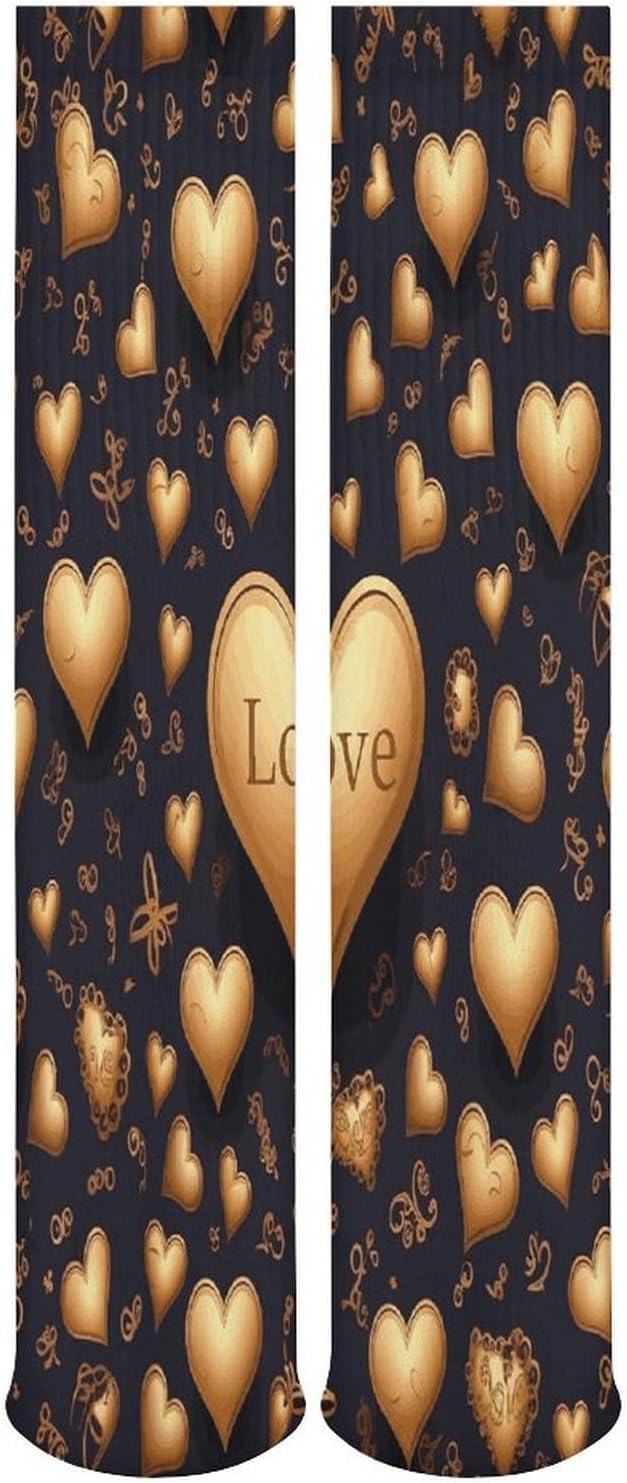 Golden Heart And Love Stocking - Cute Casual Long Athletic,Crew Sock for Men Women,Running Socks Soft Breathable for Gift