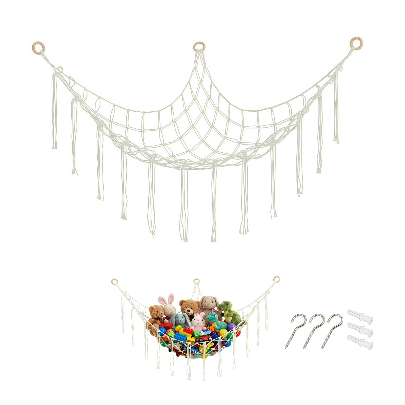 Corner Toy Storage Net for Stuffed Animals, Teddy Hammocks, Teddy Net Bear Storage Hammocks for Soft Toys, Cute Plush Storage Net for Bedroom and Playroom (Beige)