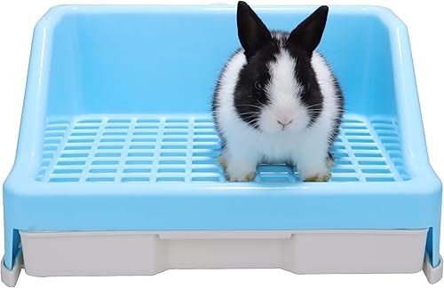 RUBYHOME Caja de arena para conejos con cajón, entrenador de orinal de esquina para inodoro, caja de ropa de cama para mascotas más grande para