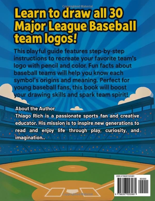 Baseball Team Logos: How to Draw for kids ages 8-12, Includes 30 team logos, Step by Step Drawing, Baseball fun Facts. (Sport Coloring Book) image 2 of 2 B0FLYH714G