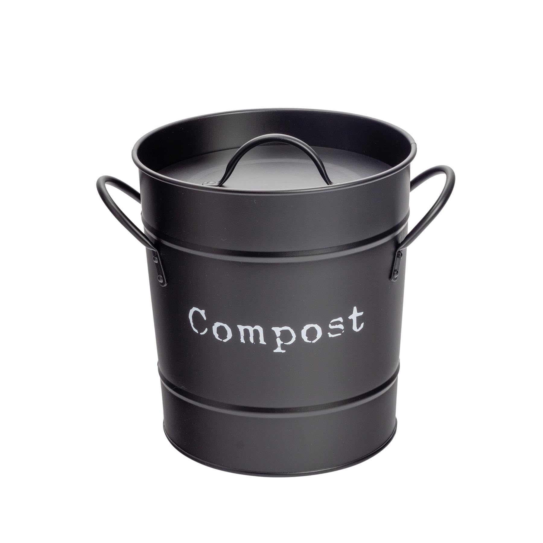 Harbour Housewares Vintage Kitchen Compost Bin - 3.2L - Black - Steel Indoor Countertop Food Waste Caddy Compost Container with Handles & Removable Inner Liner - Rustic Style Countertop Bin