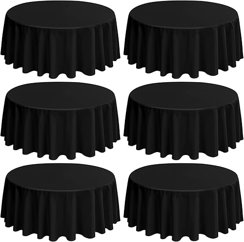 REWOMC Paquete de 6 manteles redondos de 90 pulgadas, mantel de poliéster negro para mesa redonda, resistente a las manchas y a las arrugas, mantel