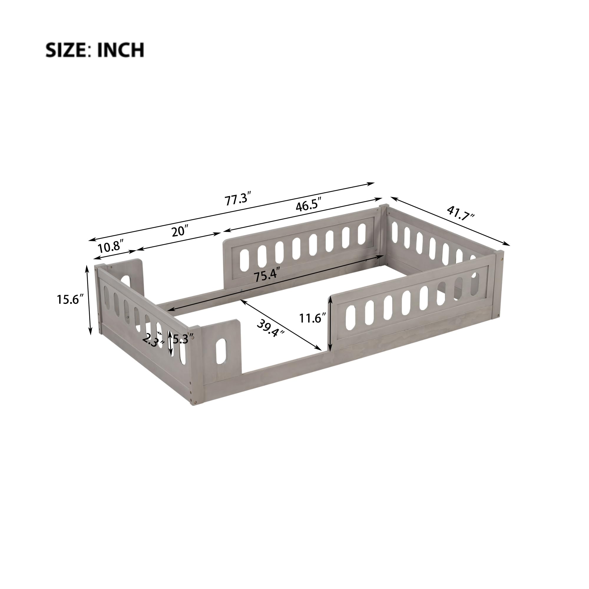SOFTSEA Twin Size Platform Bed with Fence for Kids, Wood Floor Bed Frame, Without Slat, No Box Spring Needed, Natural