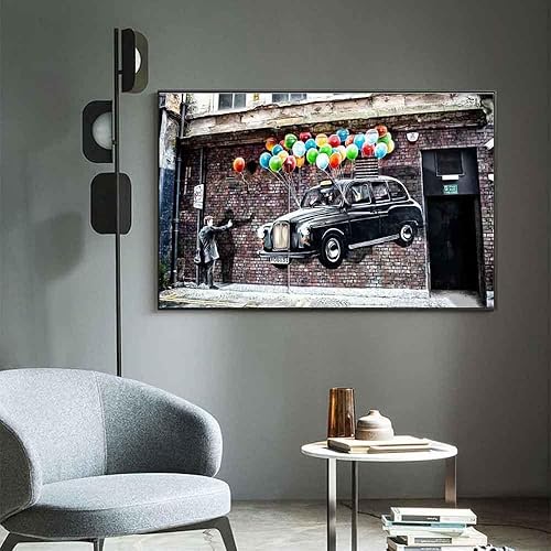 Miniatura 2 de Banksy - Pósteres de arte callejero con graffiti, arte de pared de automóvil volando con globos, impresión vintage pop, cuadros modernos para sala