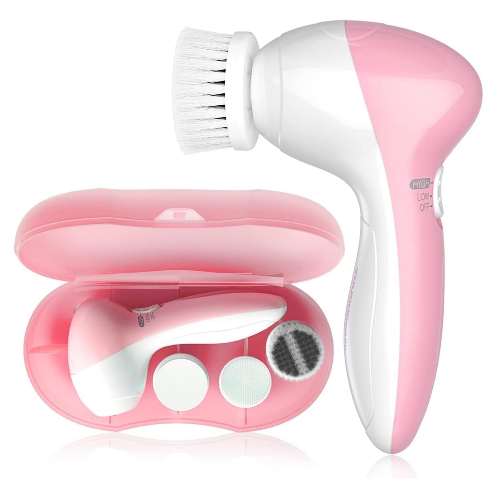 TOUCHBeauty Silicone Brosse Nettoyante Visage Électrique Pour Peau Sensible, 3 Têtes Interchangeables Et Étui De Voyage, 2 Vitesses Réglables, Nettoyage Profond Et Exfoliation Douce