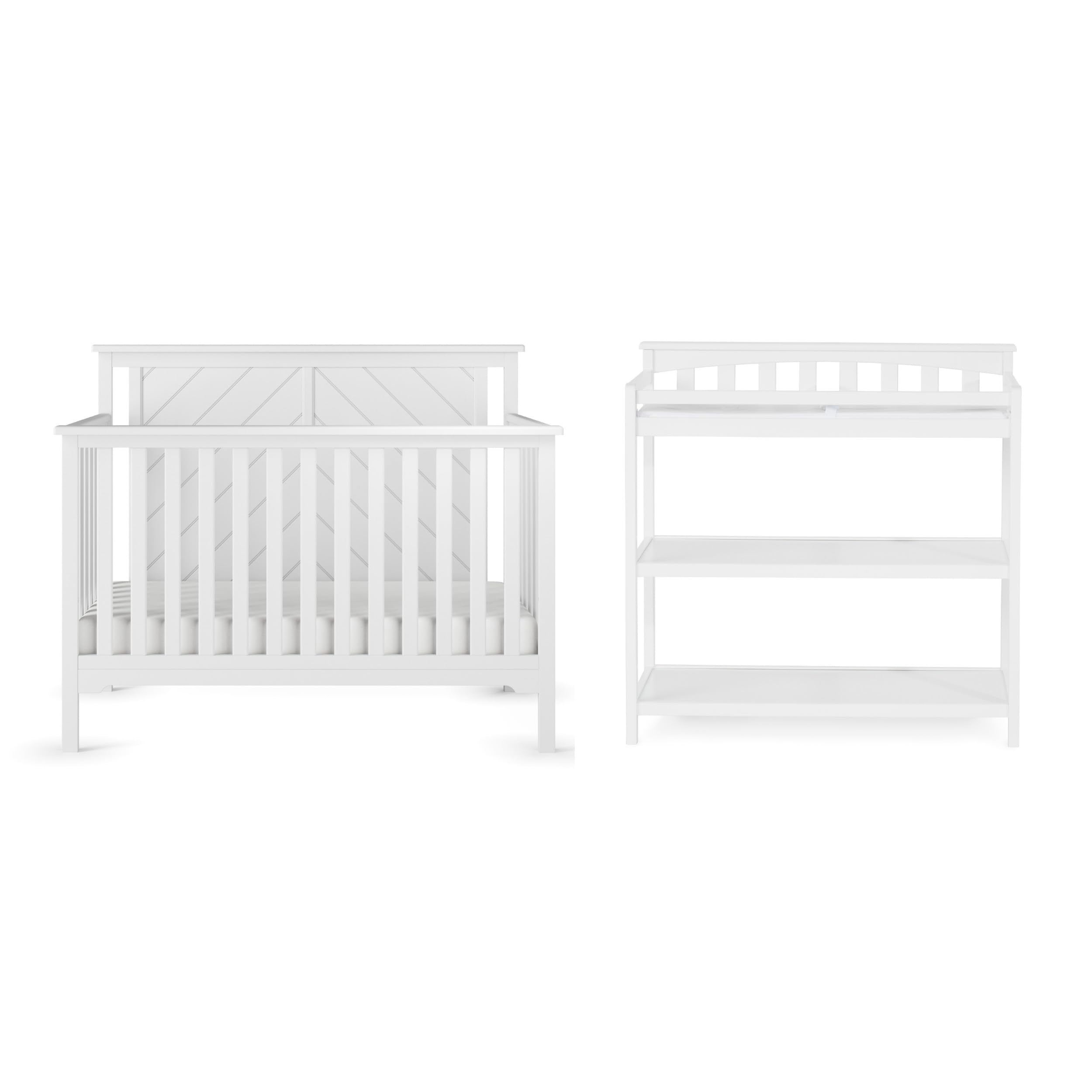 Child Craft Hampton Flat Top 4-in-1 Convertible Crib in Matte White.