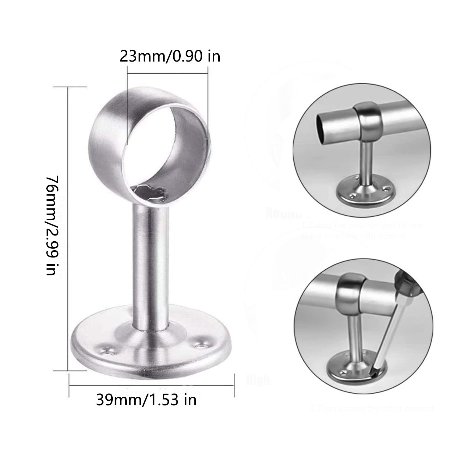 Lulullaby 2 Pcs 22mm Clothes Hanging Rod Holder, Ceiling-Mount Bracket, Stainless Steel Wardrobe Tube Support Bracket - Image 2
