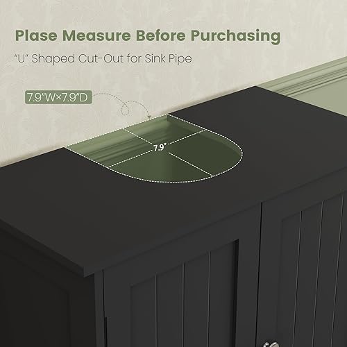 Miniatura 7 de Iwell Armario de almacenamiento para fregadero de pedestal con 2 puertas y estante, gabinete debajo del fregadero, gabinete de lavabo de baño con