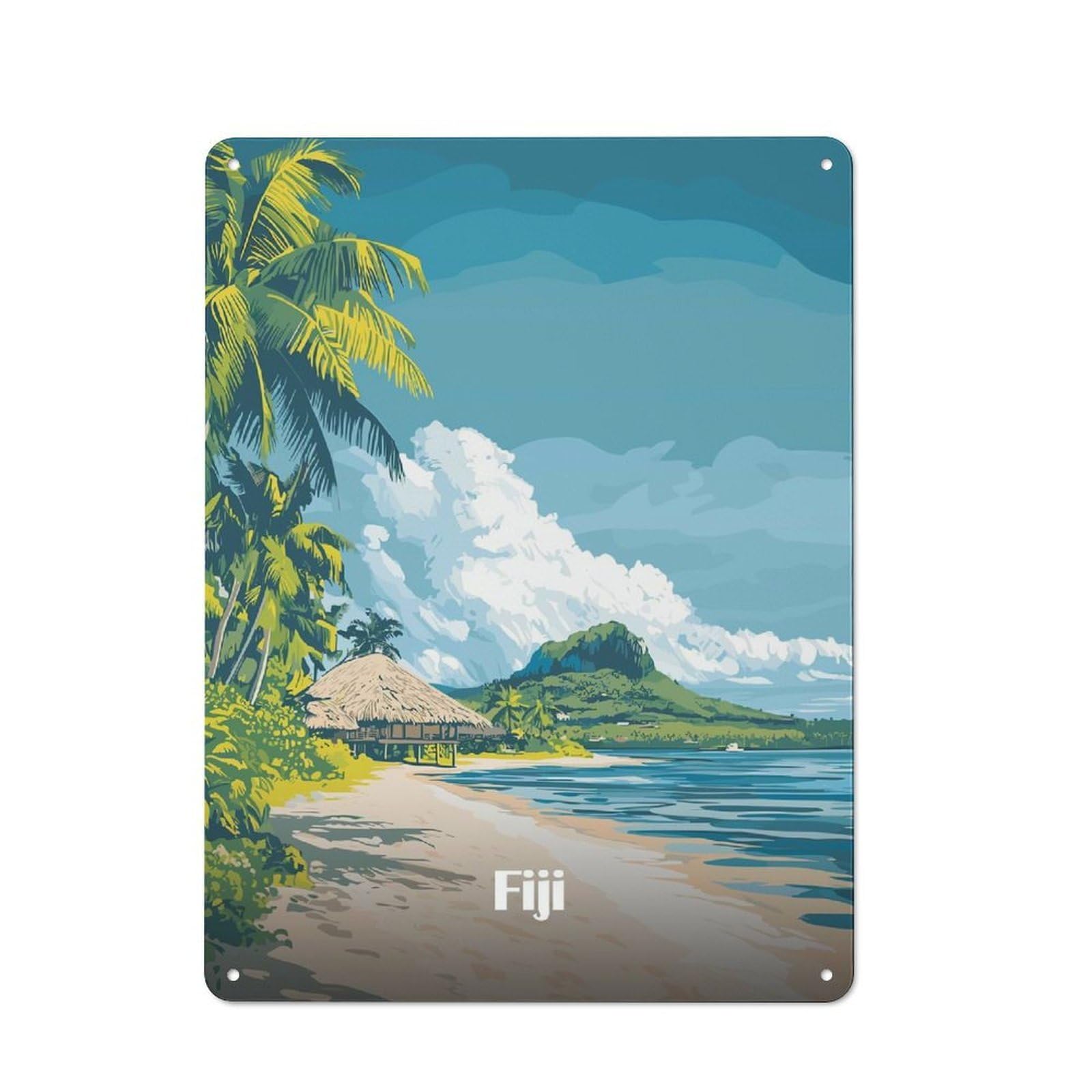 Modern Retro Decorative Metal Plaque 40x30cm Featuring Fiji Island Paradise, Loft Wall Plaque for Flat, Bar, Studio Or Gallery Wall