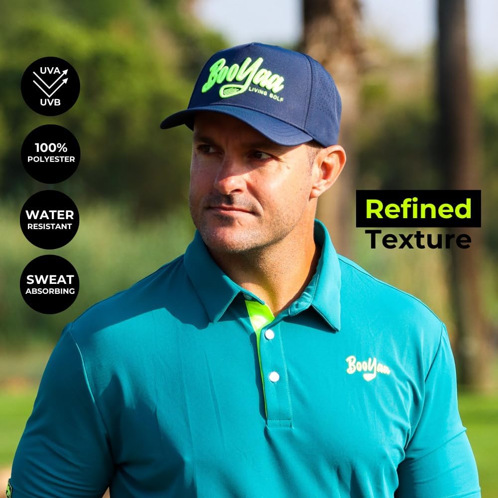 BOOYAA Golf Hat Snap Back Hat with Breathable UVA and UVB Protective Mens Golf Hat - Image 3