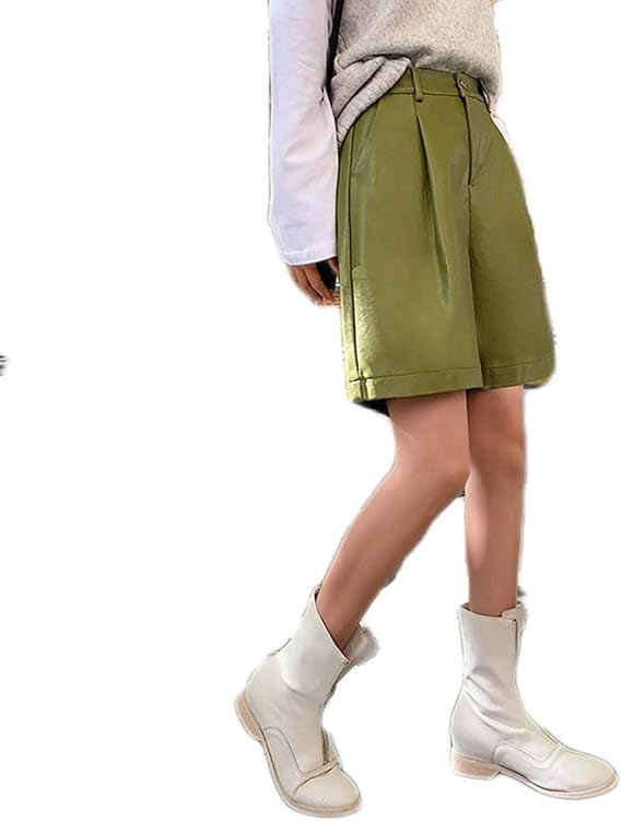 Amazon Puパンツ ショート レディース ショートパンツ レザーパンツ 膝丈 女性 半ズボン 短パン ハイウエスト ハーフパンツ ホットパンツ かっこいい 原宿系 ストレート 美尻 着痩せ 秋冬 革パン 着まわし ショーパン きれいめ ショートパンツ 通販