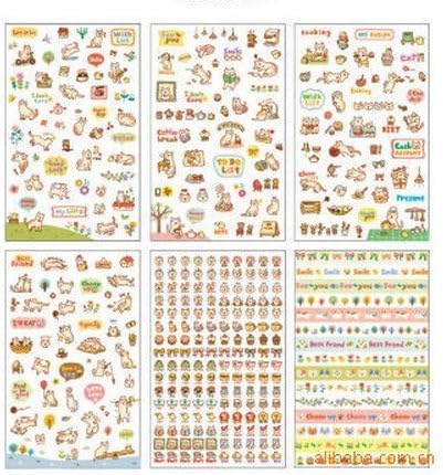 ONOR-Tech 6 Sheets Lovely Cat Decorative Adhesive Sticker Tape / Kids Craft Scrapbooking Sticker Set for Diary, Album