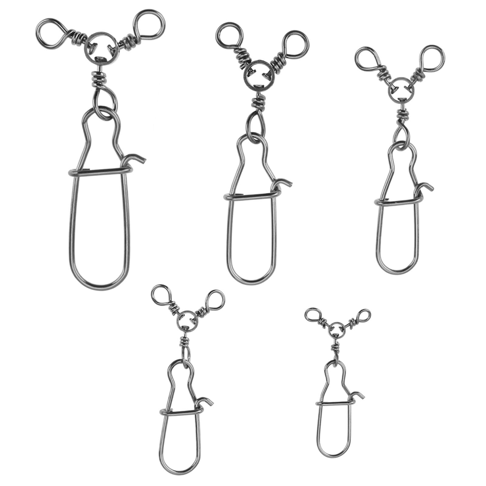 Briny River 30PCS 3-Way Snap Swivels Fishing Tackle 1#/2#/4#/6#/8# Tensile Force 26 Pounds-83 Pounds Nickel-Plated Stainless Steel Three-Way Connector Swivels for Trolling Catfish Rig