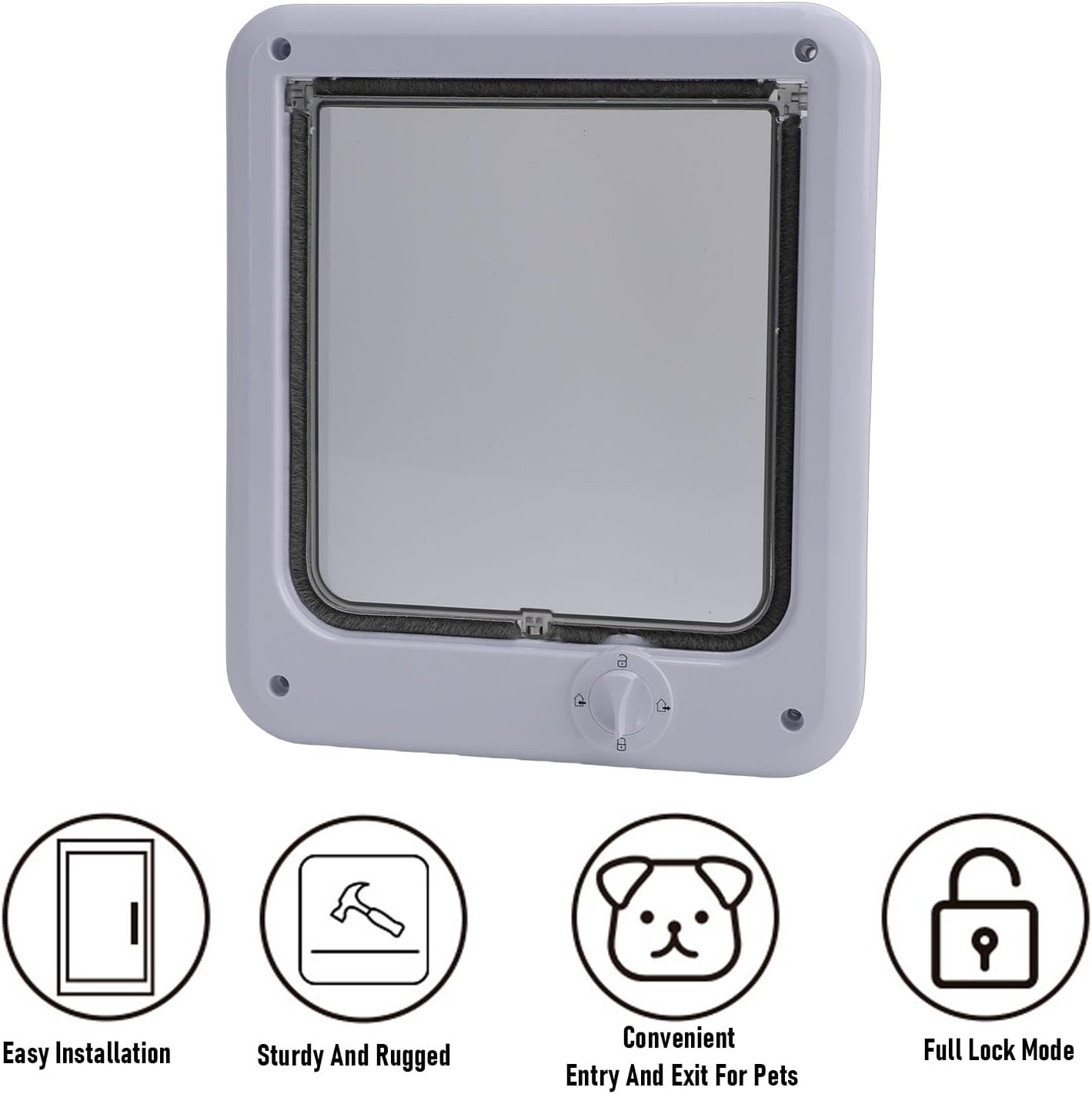 Diydeg Cat Flap Privacy Door, 4 Way Locking Mechanism Rotating Design PP Plastic Pet Window Flap, with Multifunctional Control, for Home Safety and Convenience