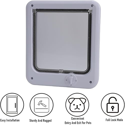 Miniatura 8 de HEEPDD 4-Way Lock Cat Door, Durable PP Plastic, Privacy & Security, Easy Entry Rotating Flap, for Indoor Outdoor Access, Window or Screen Door