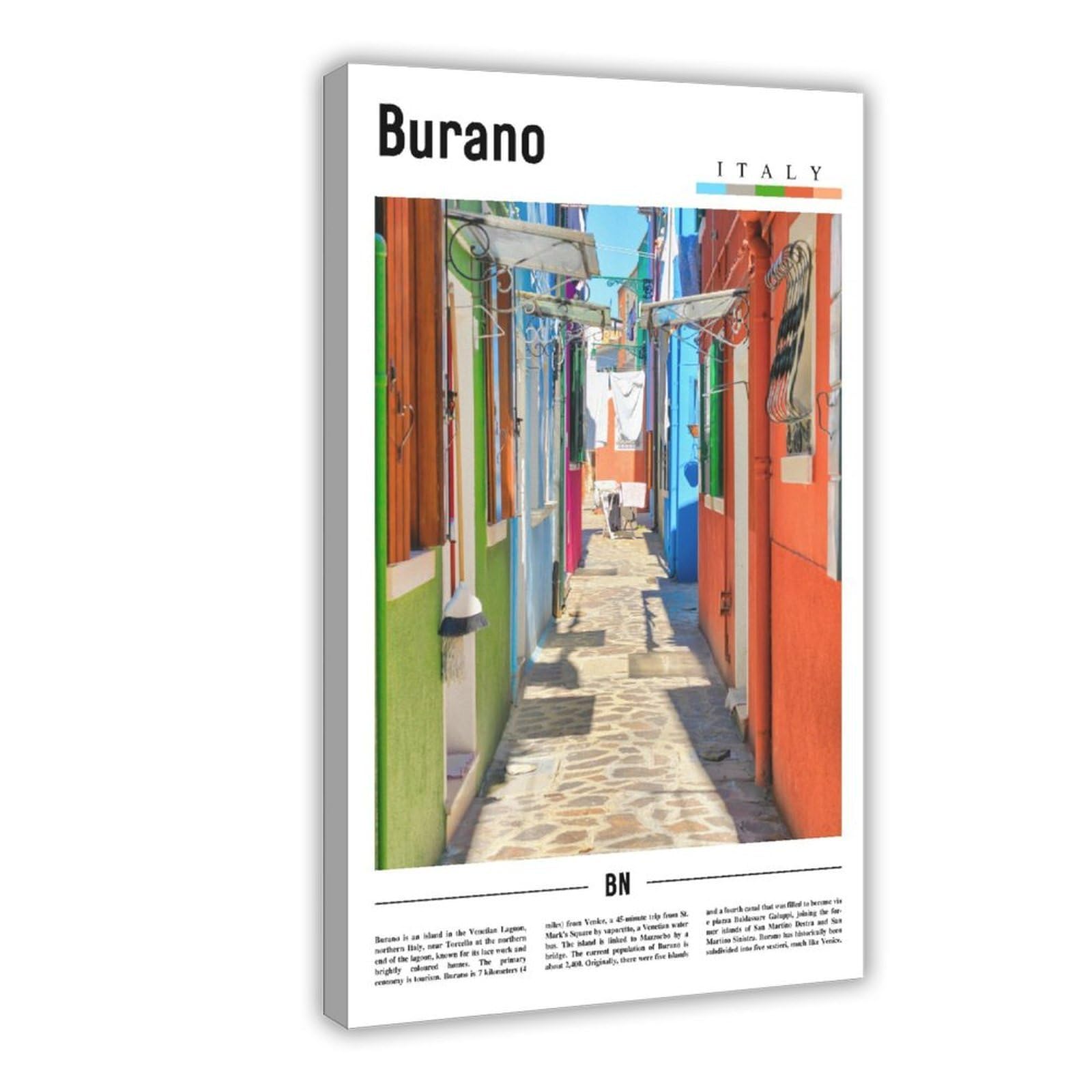 F I N U C B Burano Wenecja Włochy obrazy wydruki nowoczesna grafika do salonu współczesny obraz kuchnia biuro dom rama 12 x 18 cali (30 x 45 cm)