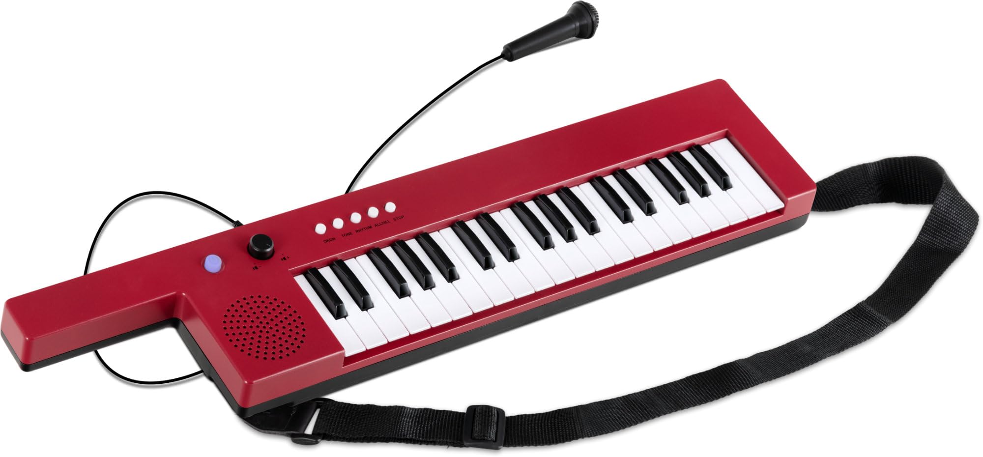 McGrey KT-3712 Kinderkeyboard - 37 Tasten - Keytar inklusive Tragegurt und Mikrofon - Betrieb über Akku und USB-Netzteil möglich - 4 Klangfarben, 4 Begleitrhythmen und 10 Demosongs - Rot