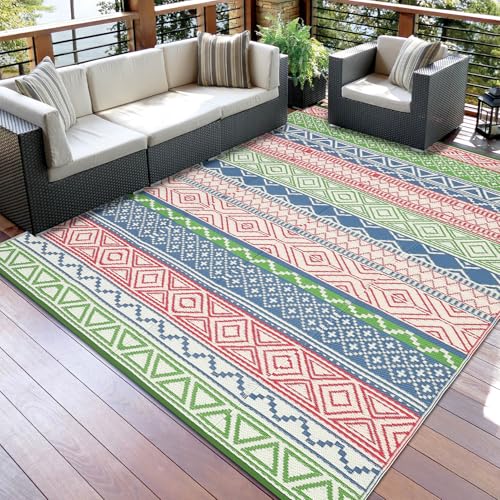 Garvee Outdoor Rug 10 x 20 ft Waterproof for Patios Clearance, Reversible Outdoor Plastic Straw Camping Rug Carpet, Large Rugs Mats for RV, Camper, De