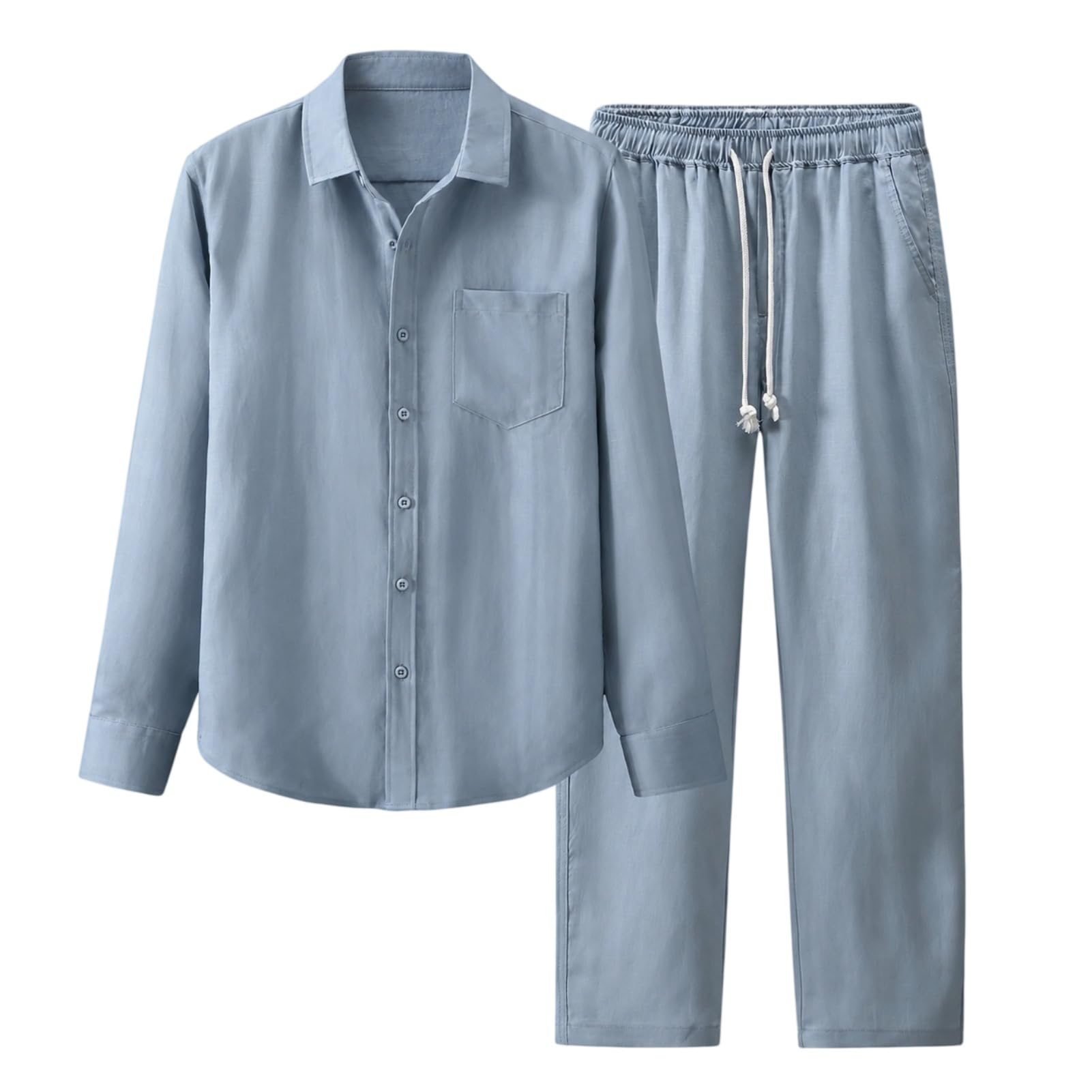 Set Lyocell Blend da uomo con camicia aperta sul davanti e pantaloni dritti | Leggera, maniche lunghe, vestibilità larga, adatta per tutte le stagioni
