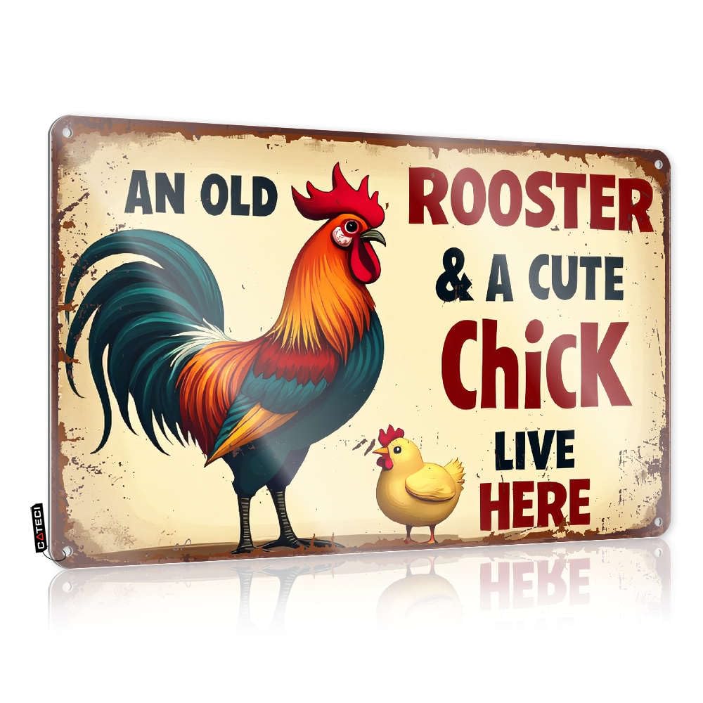 Poster Cool Tapestry Warning An Old Rooster & A Cute Chick Live Here. - Vintage Wall Decor For Country Bar(20X30CM)