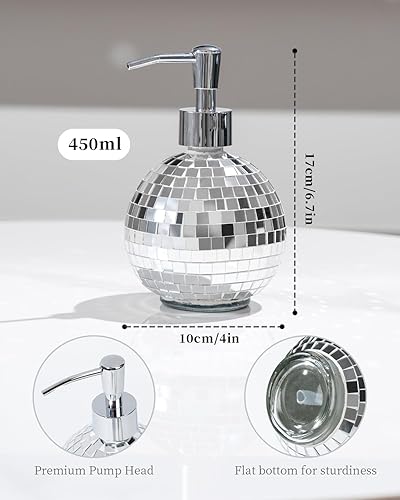 Miniatura 2 de Dispensador de jabón de bola de disco de 2 piezas, dispensador de jabón de espejo de vidrio de 15 onzas con bomba para jabón líquido de manos, jabón