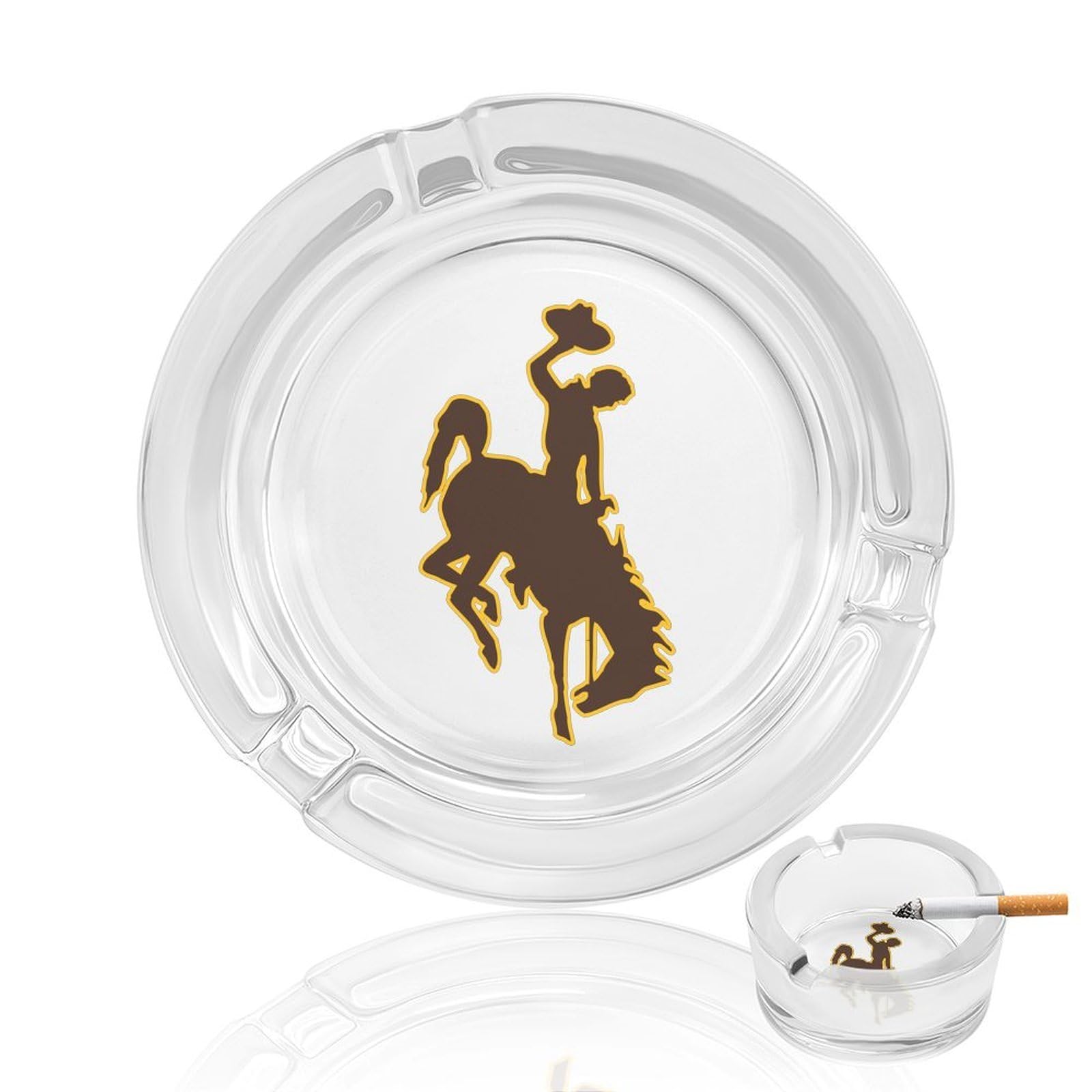 Nclqvjxzkhw Style Wyomings-Logo Glass Ashtray Round Ash Tray Smoking Trays For Home Garden Outdoor