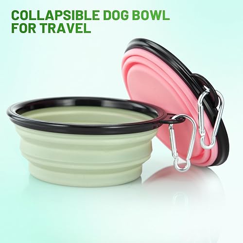 Vista 100 de SLSON - Tazón plegable portátil para perros, gatos y mascotas con 2 mosquetones para paseos, estacionamiento y viajes, para agua y comida