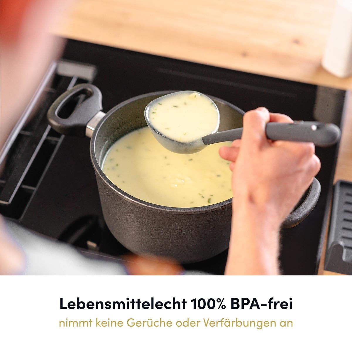 Hoffmann 10-teiliges Kochgeschirr-Pflegeset, Pfannenschoner, Silikonwender, Schöpfkelle, Mikrofasertücher, 200°C Hitzebeständig, Antiverschleiß-Set, Silikon Küchenhelfern