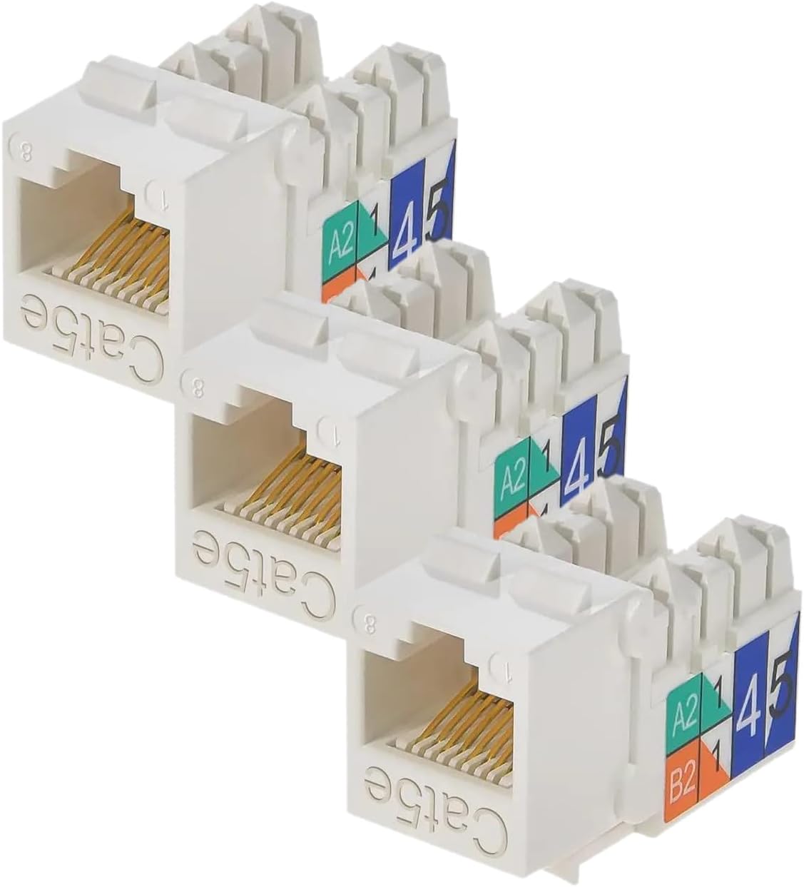 Monoprice Cat5E Punch Down Keystone Jack - Supports 22-24AWG Solid Wire, White (Pack of 3)