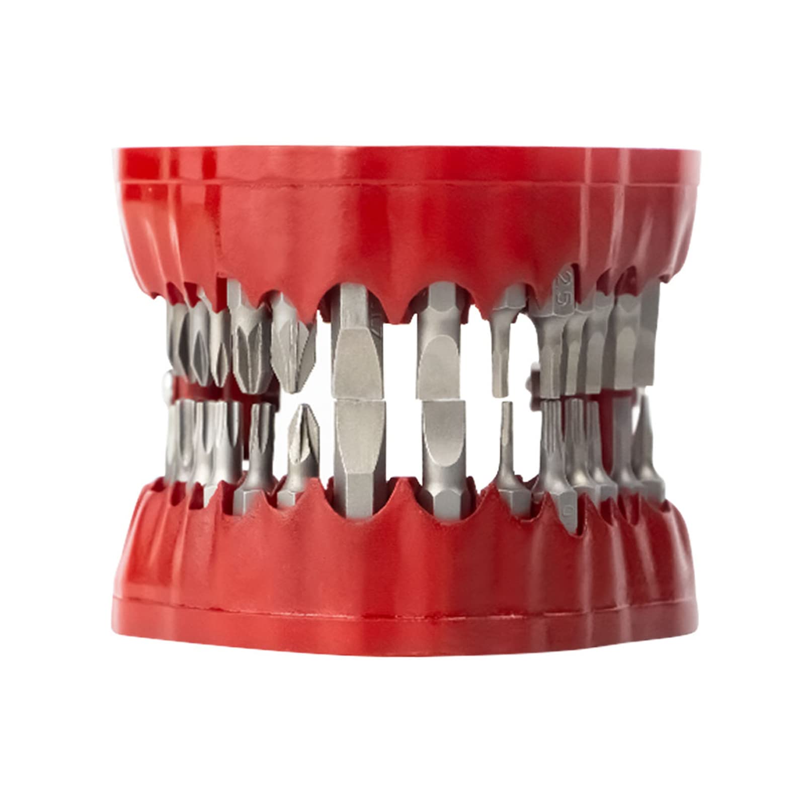 Denture Porte-embout Denture Drill Bit Holder avec 28 forets pour foret dentaire, porte-foret pour prothèses (rouge)