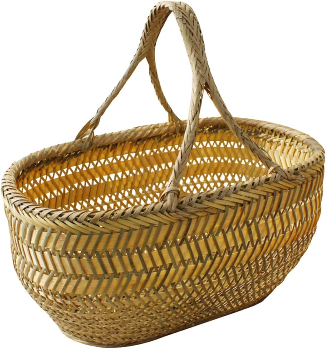 OUNONA Vegetable Gathering Basket with Handle Woven Shopping Basket for Eggs and Fruits for Garden Harvesting Portable and Easy to Clean Random Color Random Color