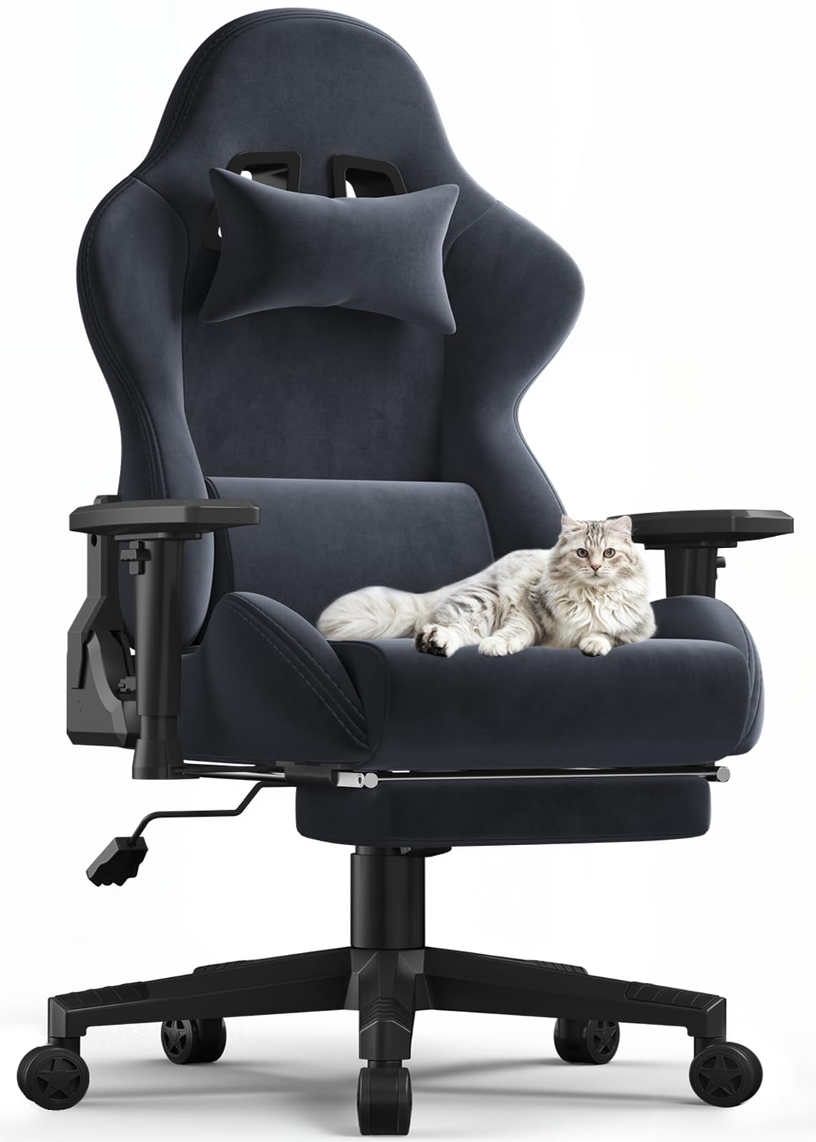 Silla Gamingde Tela Suave y Transpirable, Silla Ergonomica Oficina, 90-170 ° Respaldo Ajustable, Sillas Gamer con función de Masaje, Chair Ajustable apoyabrazos, Gris Oscuro